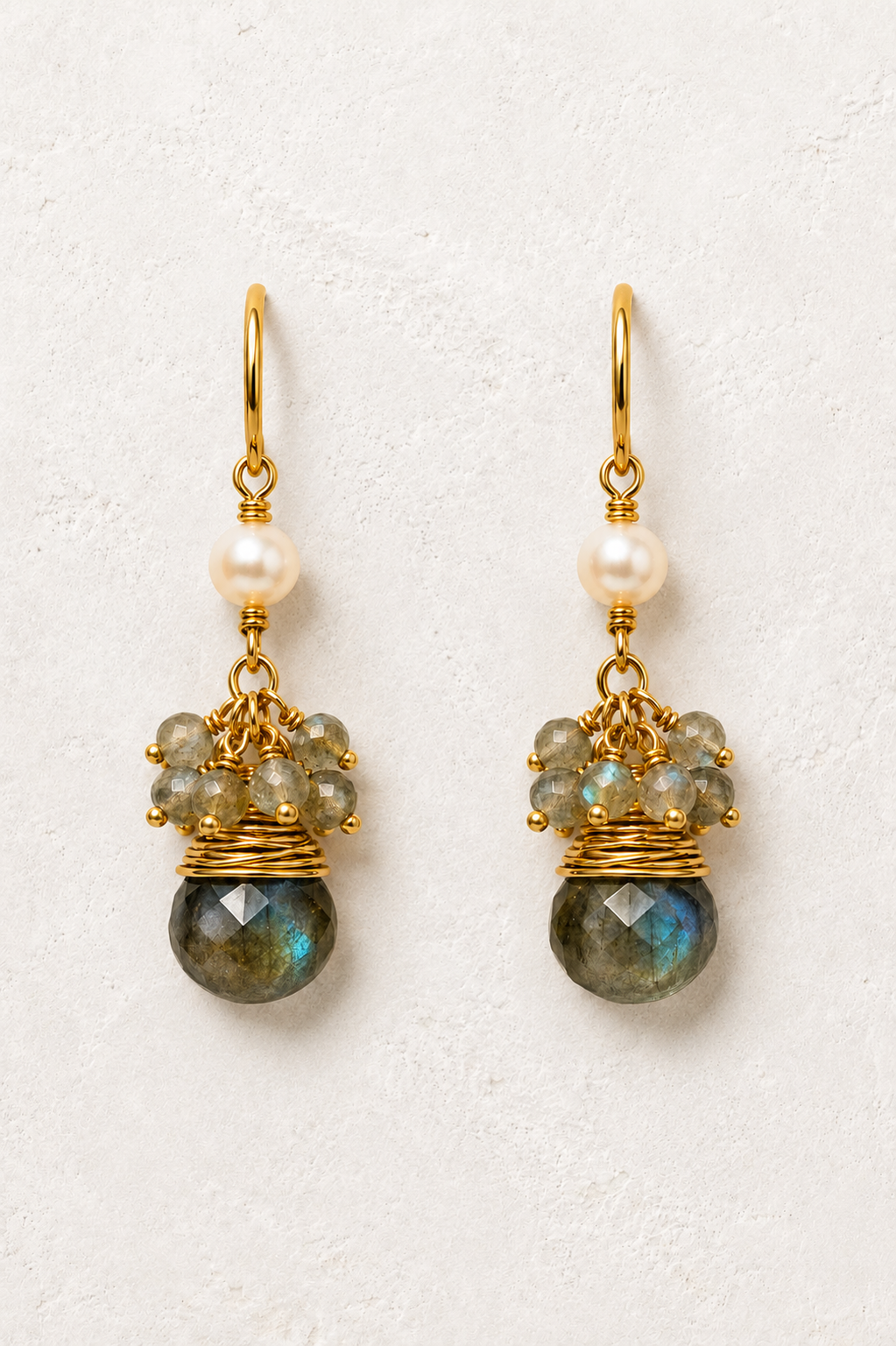 Maris Labradorite genuine gemstone and freshwater pearl earrings