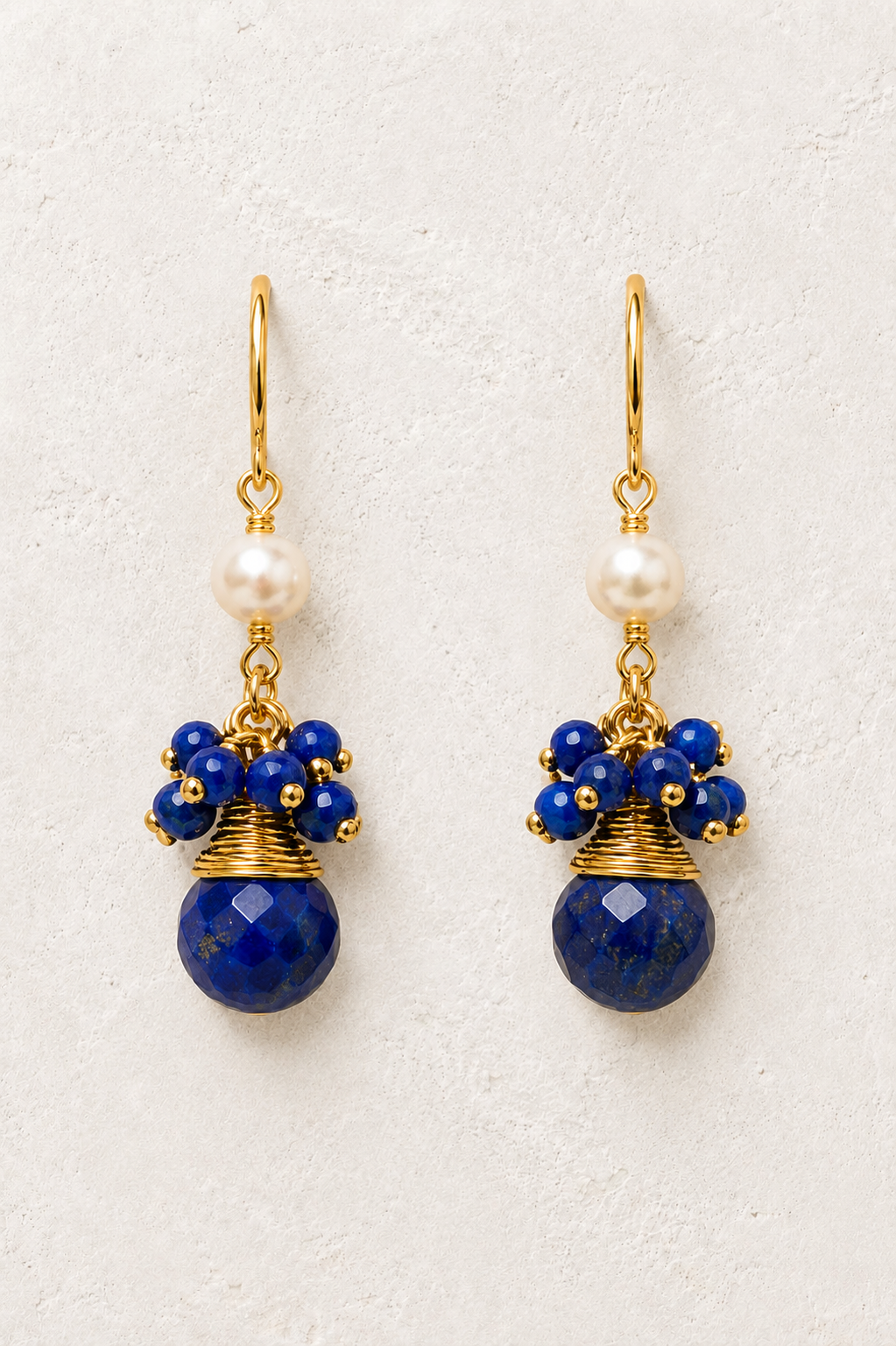 Maris Lapis Lazuli genuine gemstone and freshwater pearl earrings