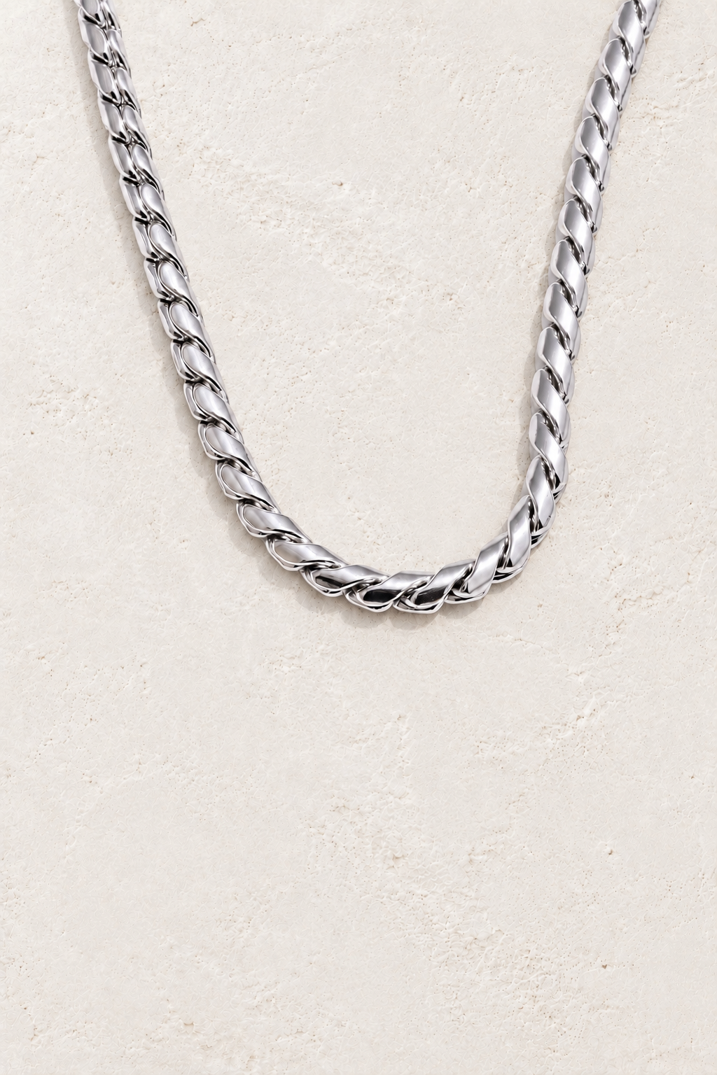 Men’s Stainless-Steel Thick Necklace 56cm on the Boho & Mala cream stone hero background