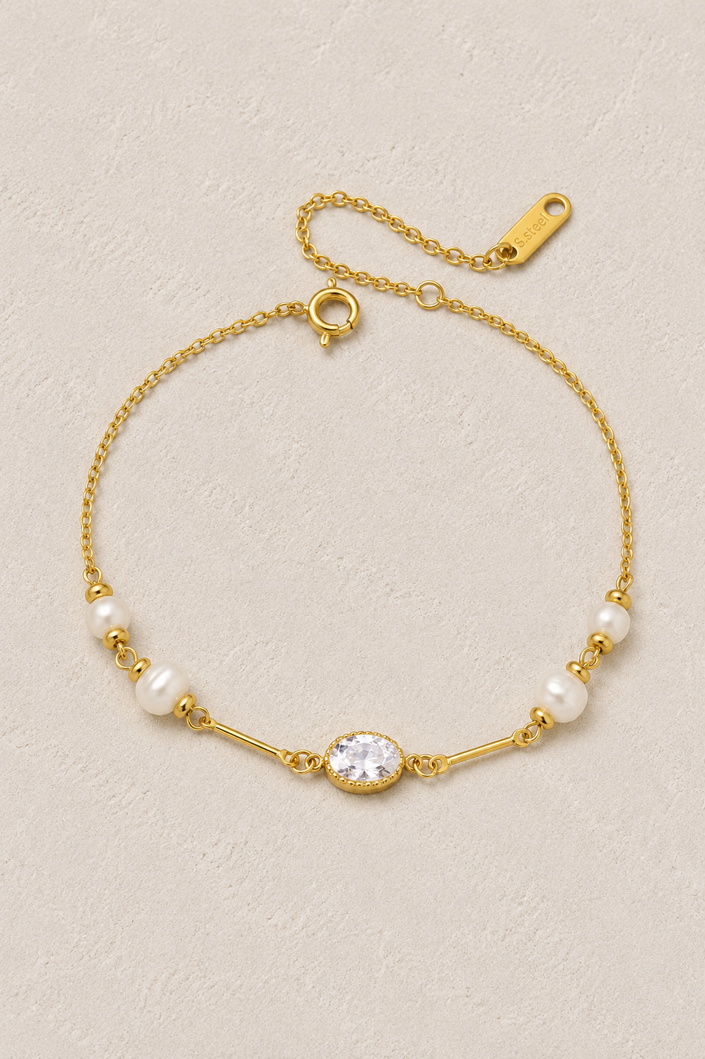 
                  
                    Odette Oval Crystal & Freshwater Pearl Bracelet – waterproof gold bracelet by Boho & Mala
                  
                