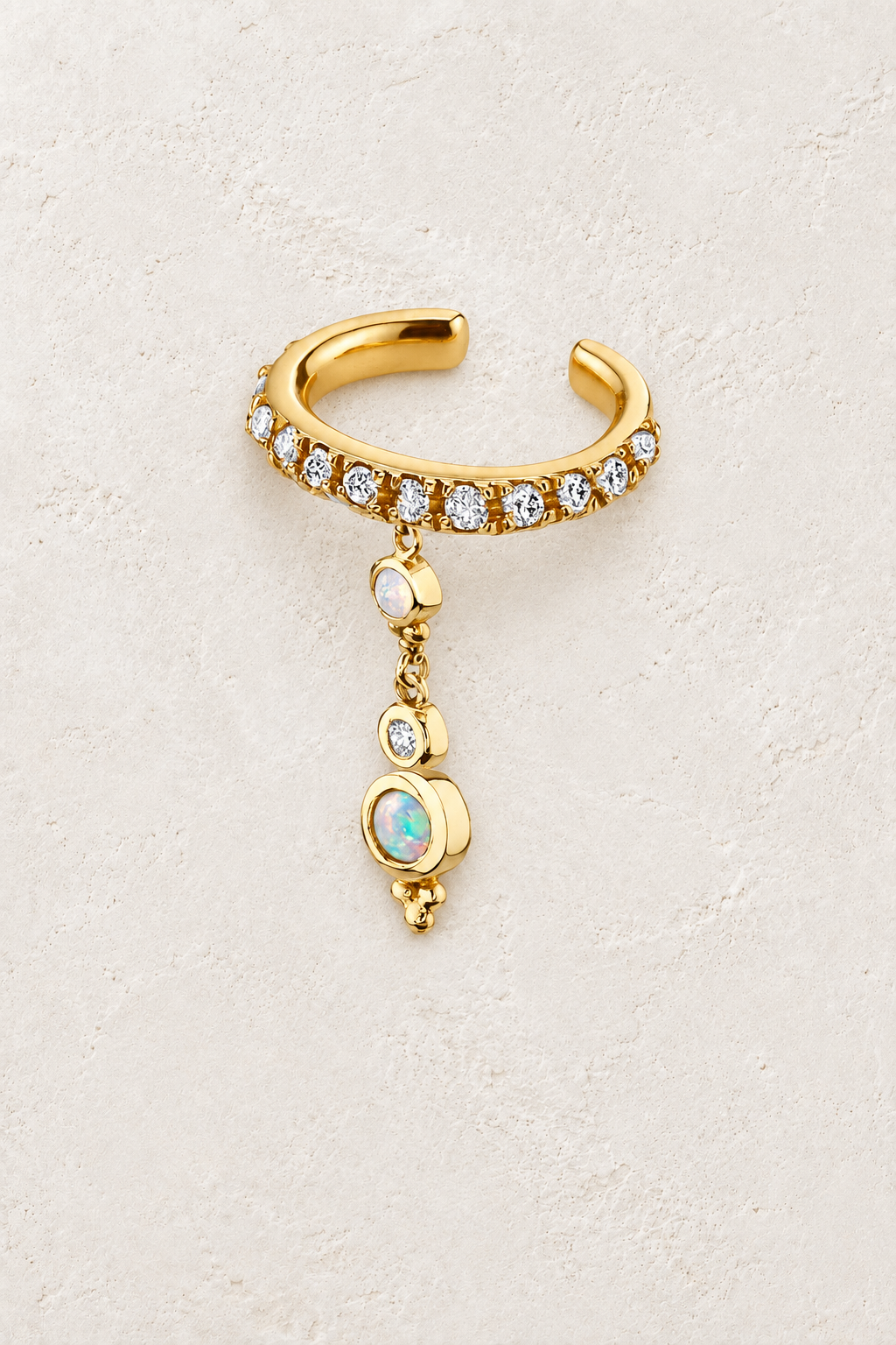 Gold opal and cubic zirconia chain ear cuff earring