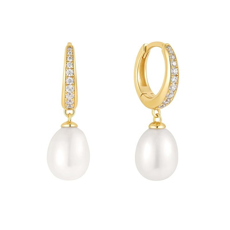
                  
                    Mila Pearl Pavé Huggie Earrings original image
                  
                