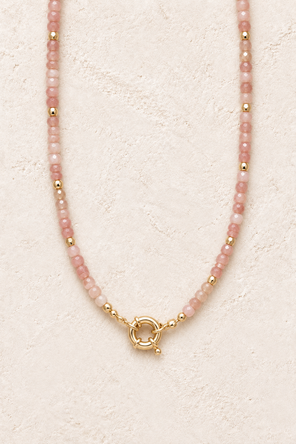 
                  
                    Sahara Blush Pink Necklace – Natural Genuine Gemstones — 2:3 cover on warm ivory background with centred clasp
                  
                