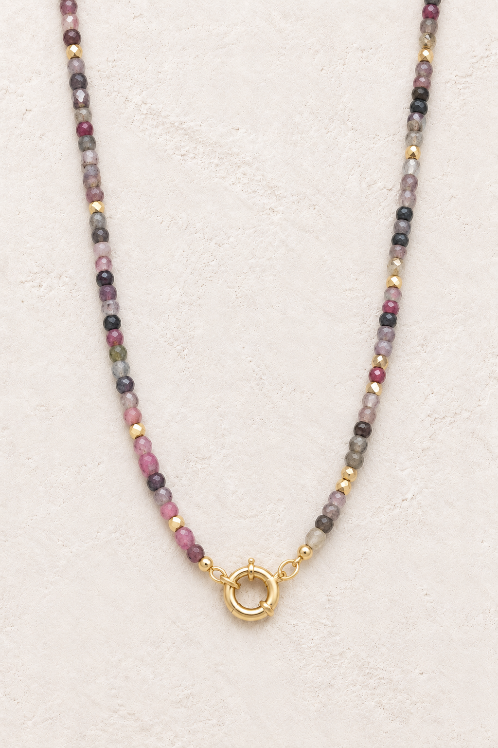 Sahara Multicolour Labradorite Necklace – Natural Genuine Gemstones — 2:3 cover on warm ivory background with centred clasp