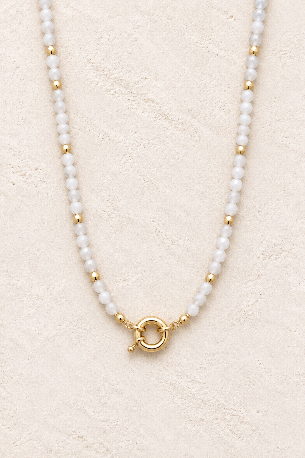 
                  
                    Sahara White Necklace – Natural Genuine Gemstones — 2:3 cover on warm ivory background with centred clasp
                  
                