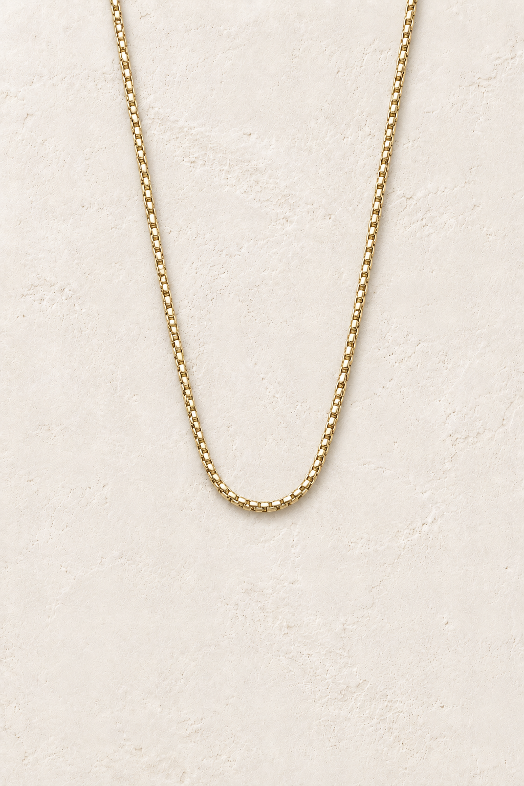 Gold Siena Box Chain Necklace on cream plaster – Boho & Mala jewellery