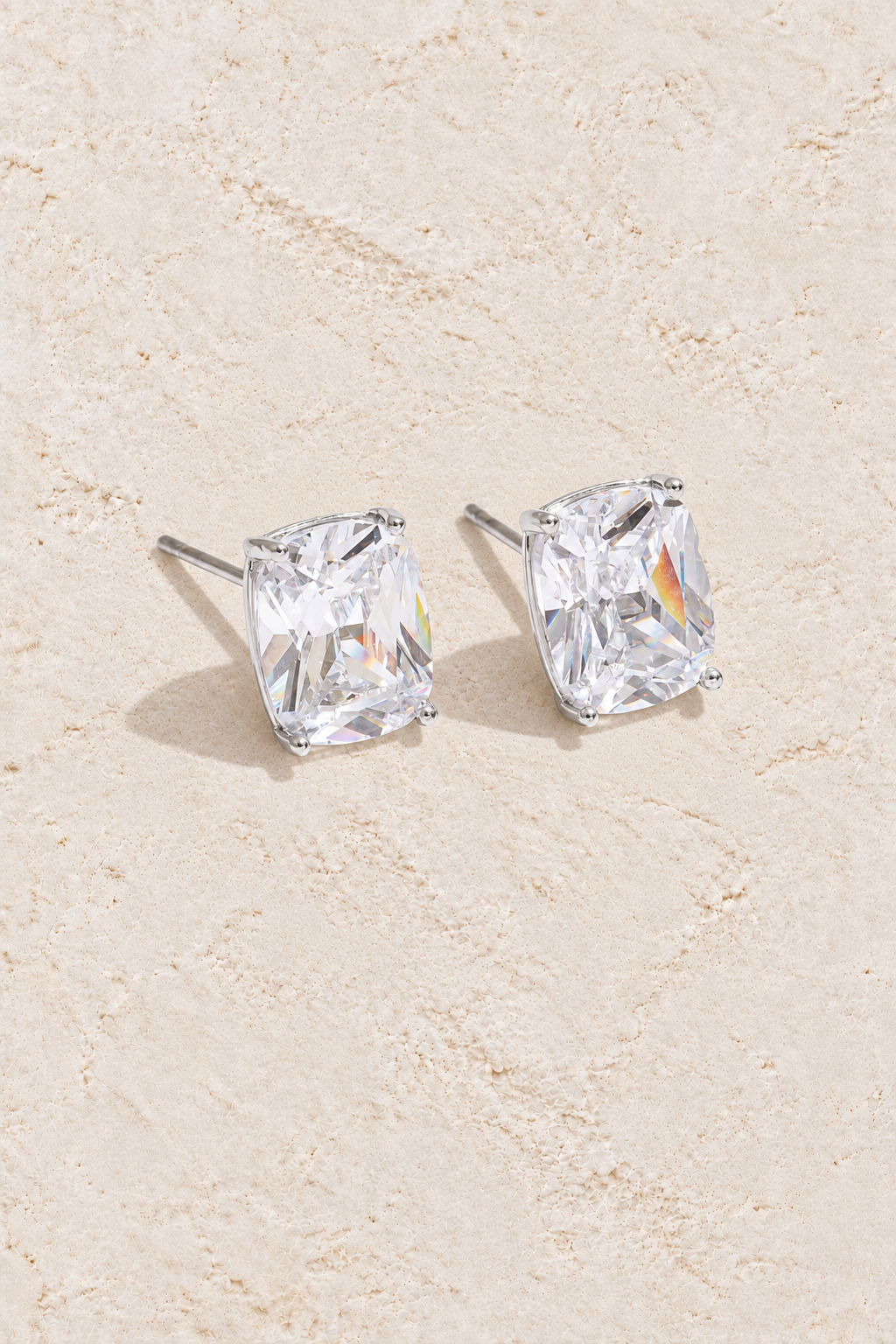 silver-hero rectangular cubic zirconia stud earrings