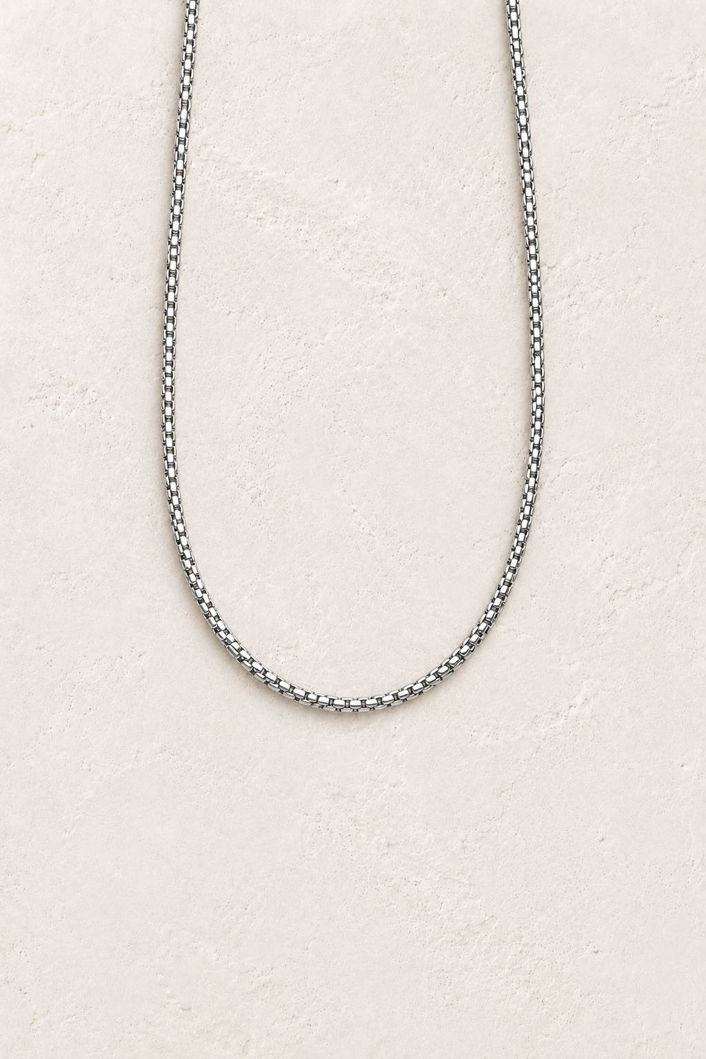 Silver Siena Box Chain Necklace on cream plaster – Boho & Mala jewellery