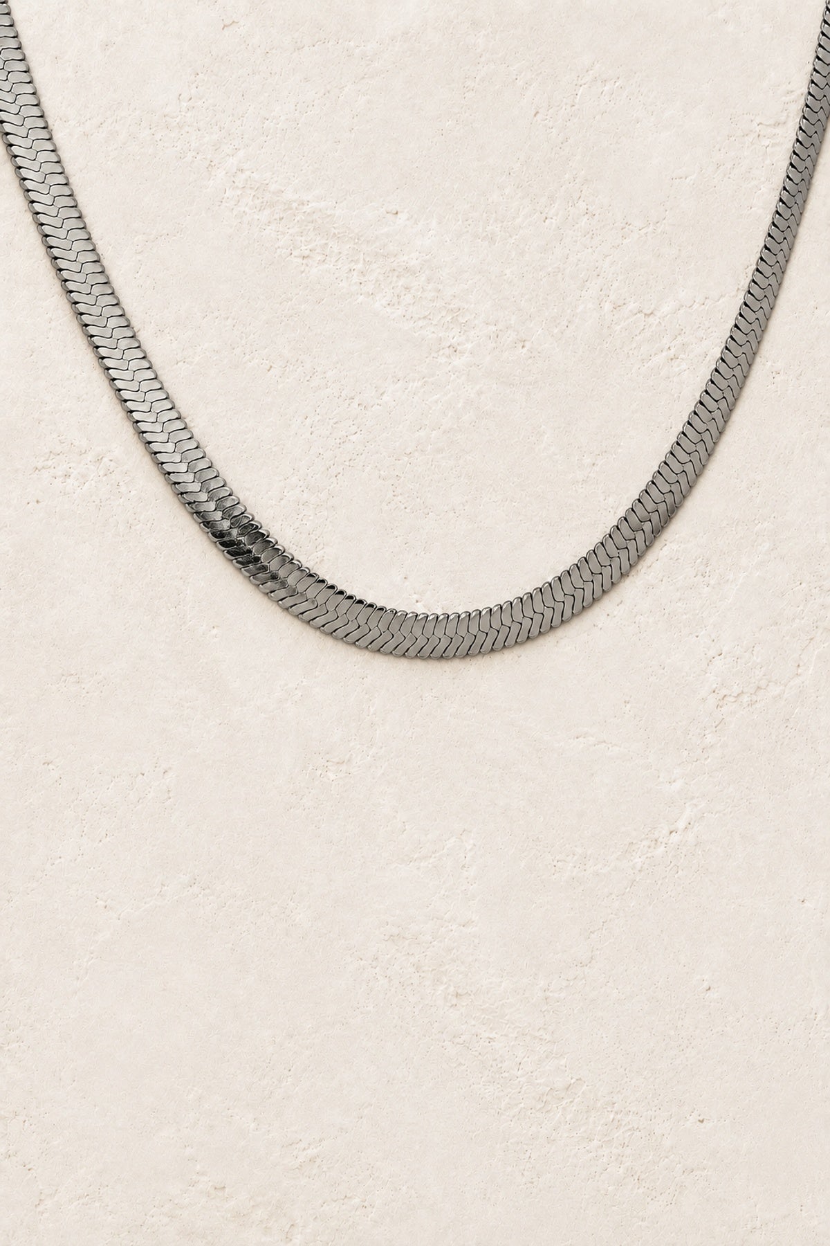 Silver Snake Chain Necklace on warm cream plaster background