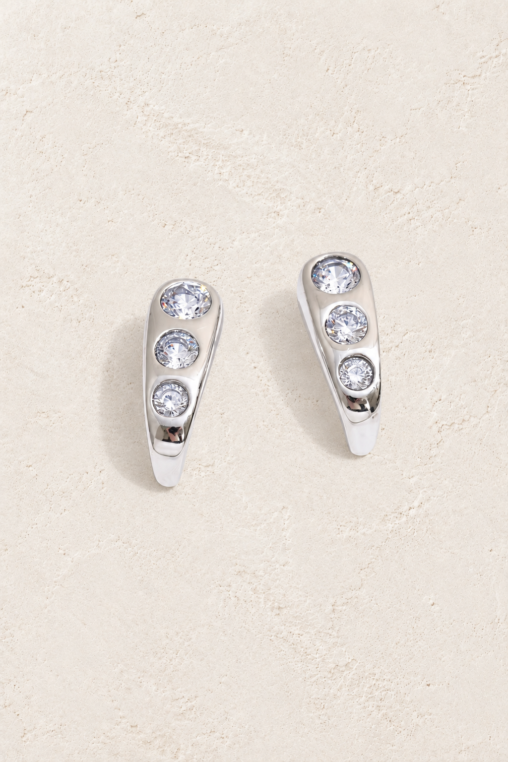 Silver Tapered Crystal Trio Earrings — original cream plaster hero
