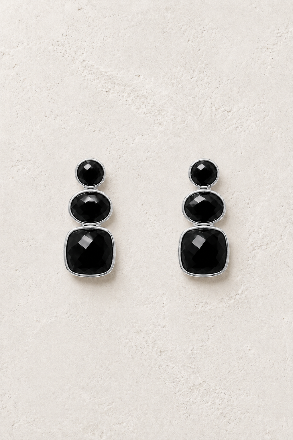 Solenne Silver Black Obsidian genuine gemstone stud earrings