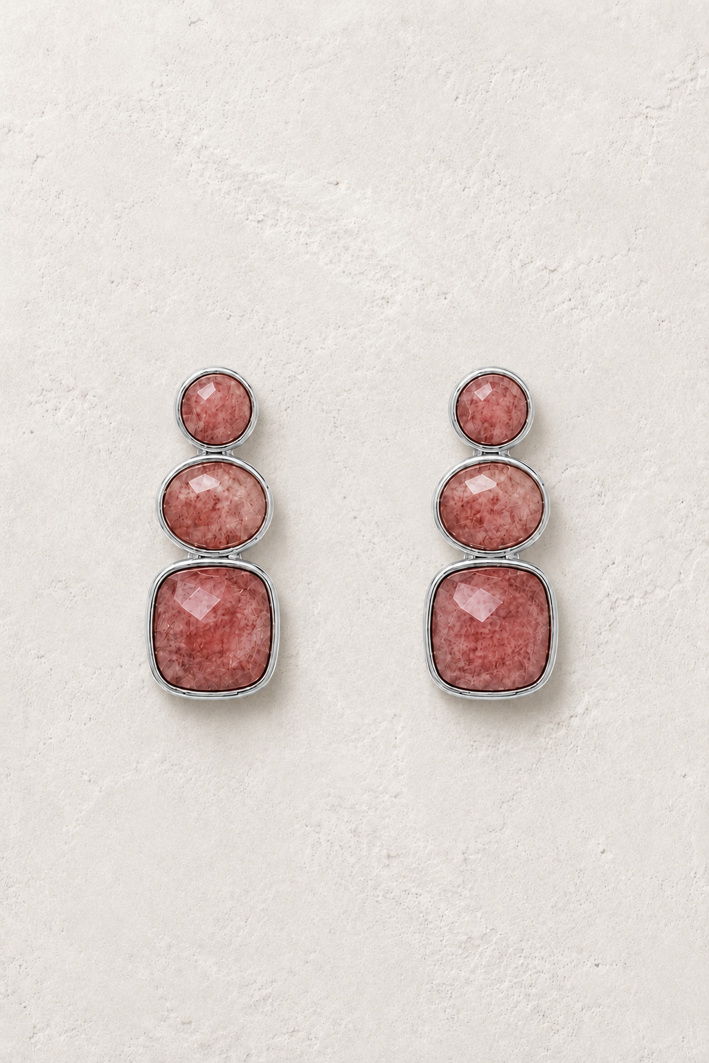 Solenne Silver Strawberry Quartz genuine gemstone stud earrings