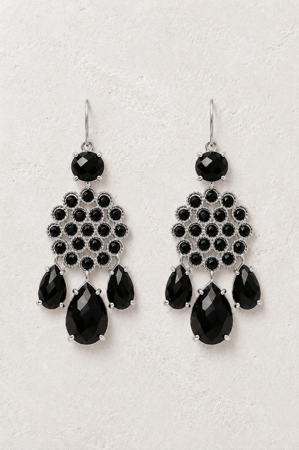 Soleya Silver Black Obsidian genuine gemstone statement earrings
