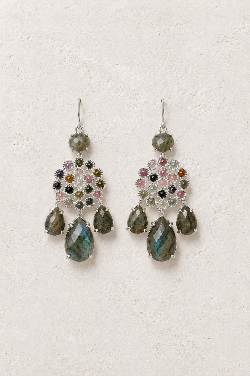 Soleya Silver Labradorite genuine gemstone statement earrings