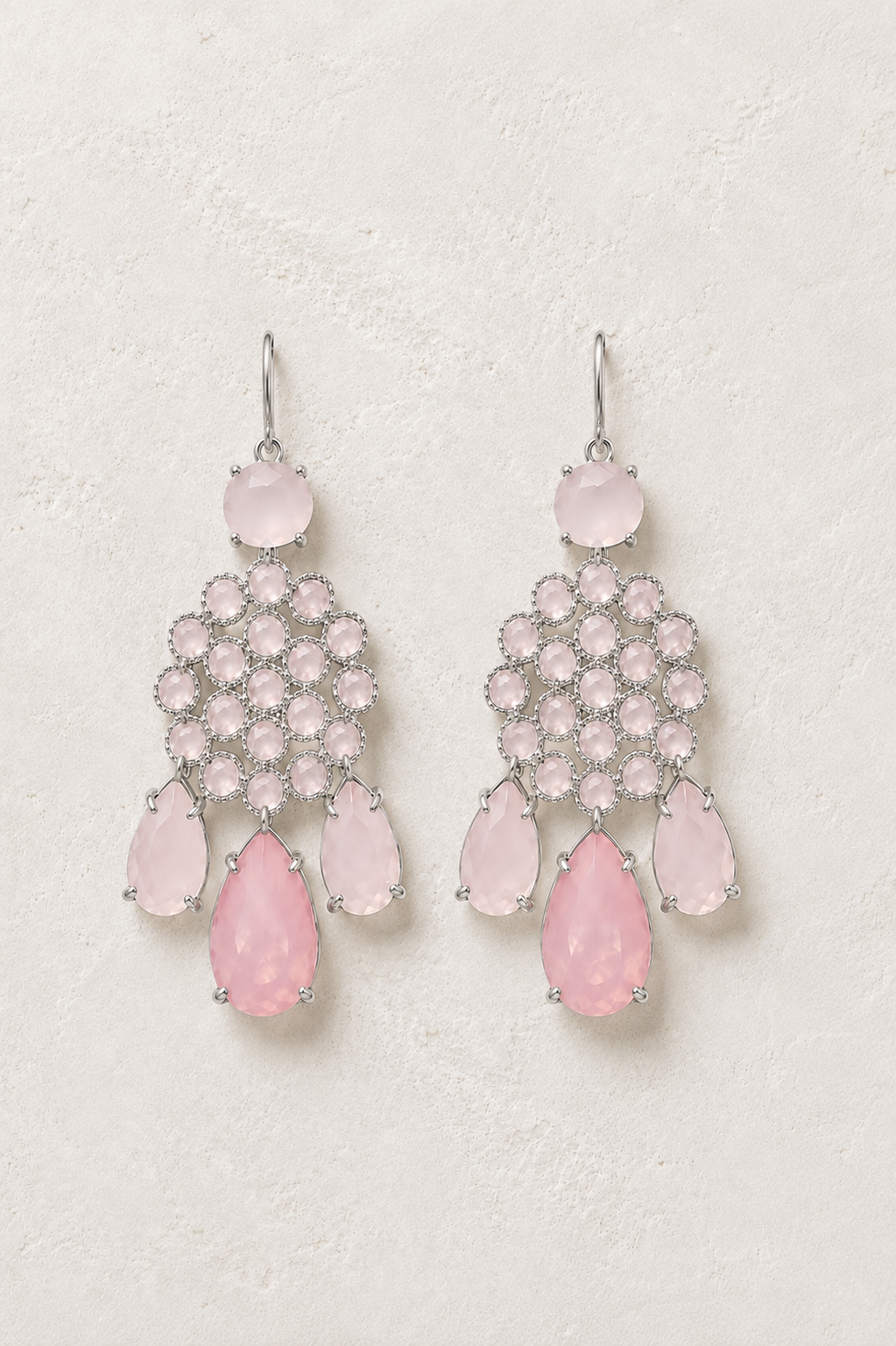 Soleya Silver Rose Quartz genuine gemstone statement earrings
