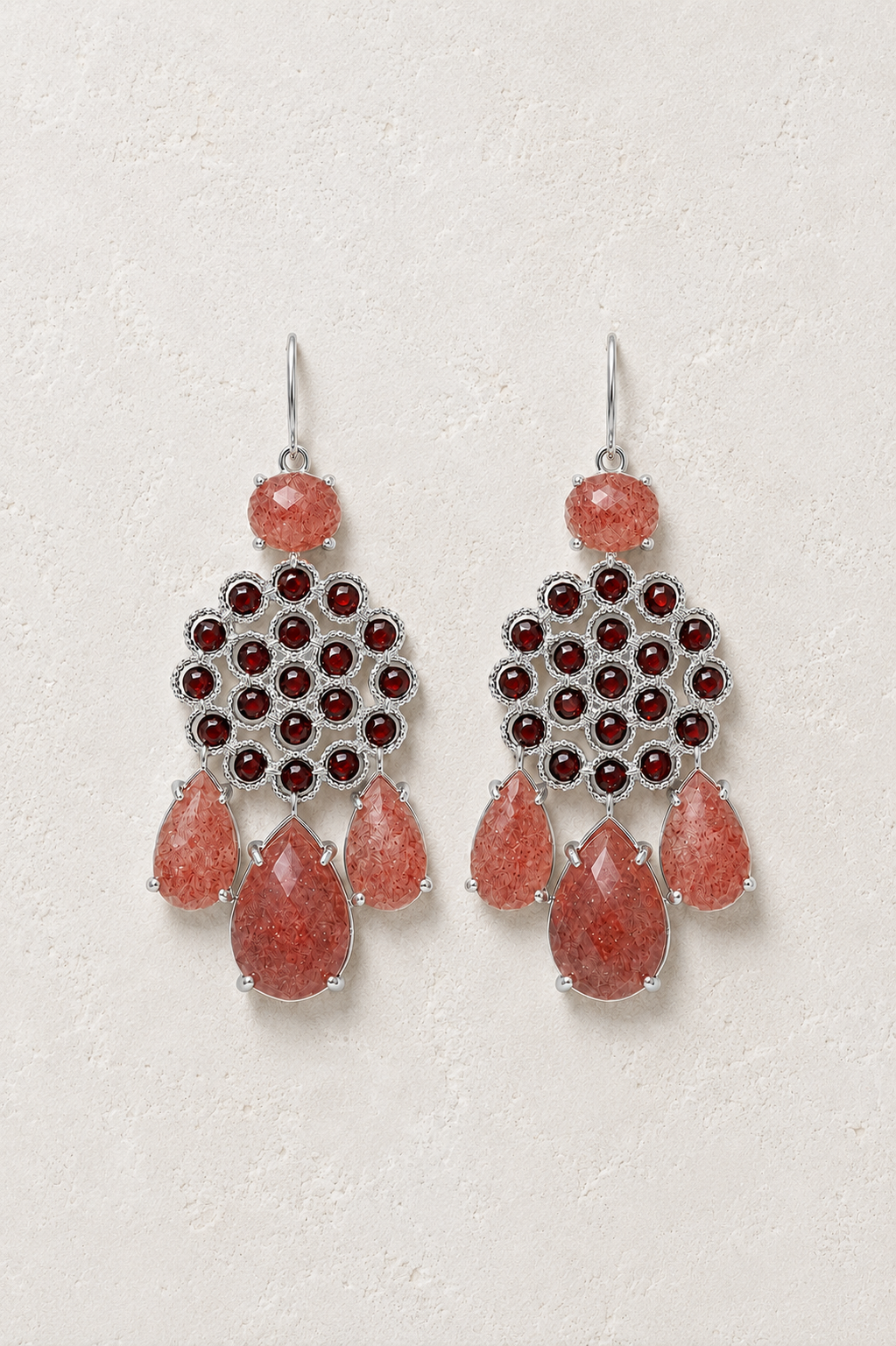 Soleya Silver Strawberry Quartz genuine gemstone statement earrings