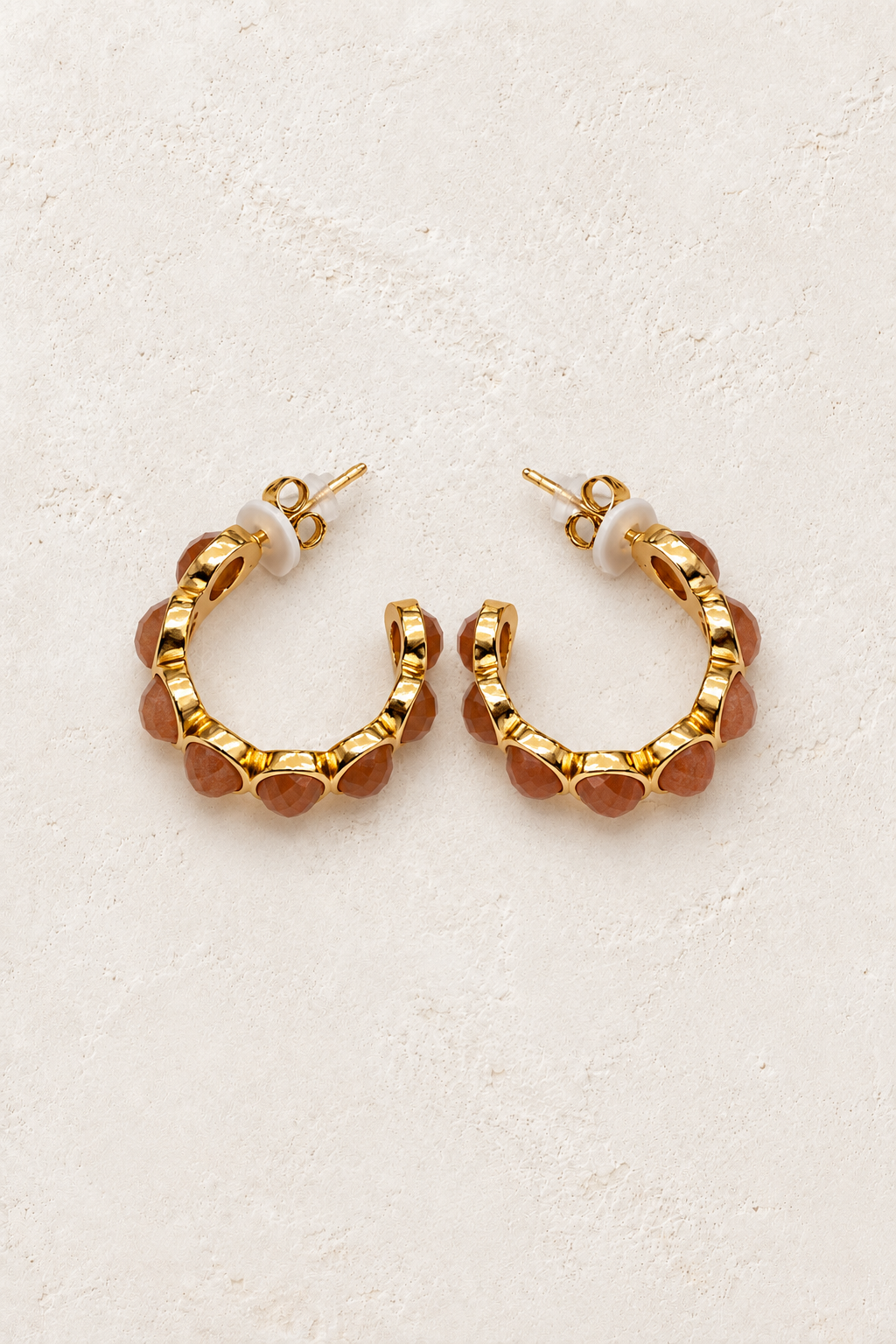Sundara Sunstone Gemstone Hoops on cream textured background