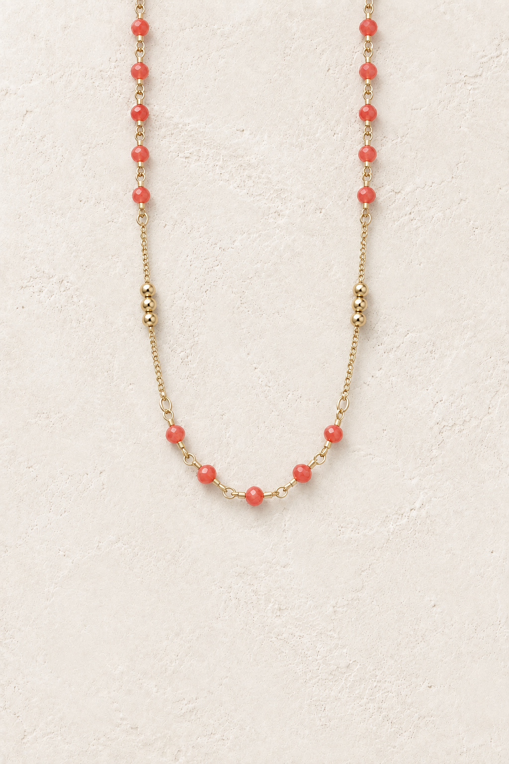 Tivara Coral Necklace on cream plaster – Boho & Mala