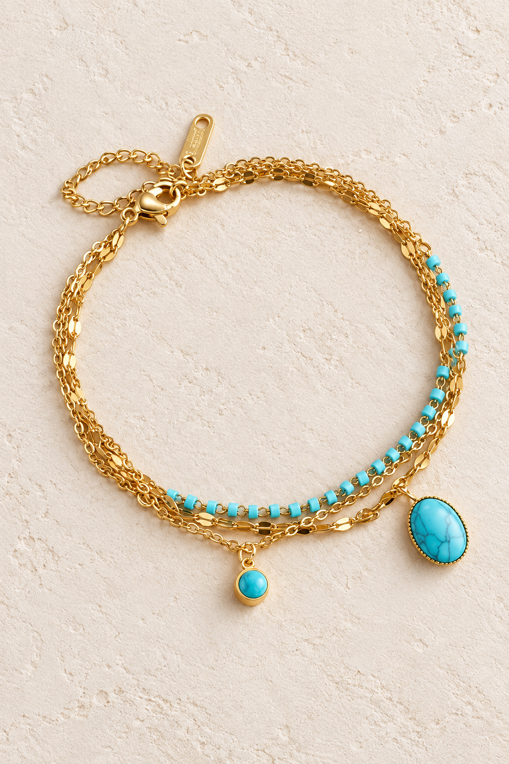Turquoise-Colour Layered Gold Bracelet | Waterproof