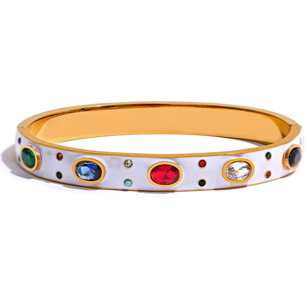 
                  
                    White Enamel Diamanté Gold Bracelet | Waterproof & Tarnish-Free – Boho & Mala jewellery
                  
                