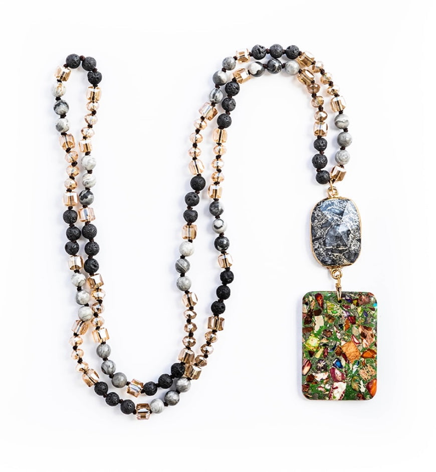 
                  
                    Boho & Mala Black Tribal Agate Slice Necklace TN100108
                  
                