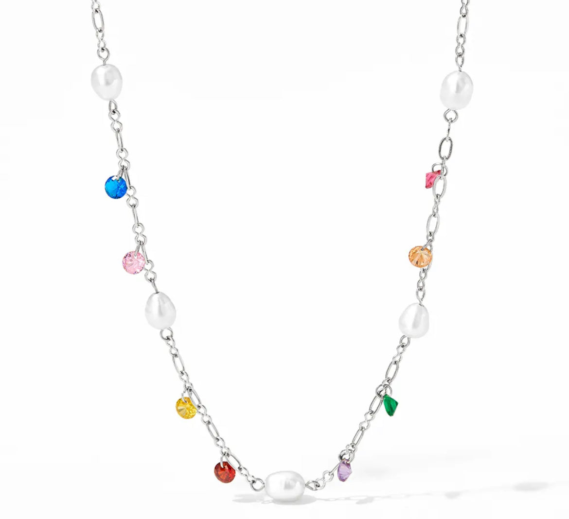
                  
                    Silver Pearl & Colourful Crystal Necklace | Waterproof & Tarnish-Free
                  
                