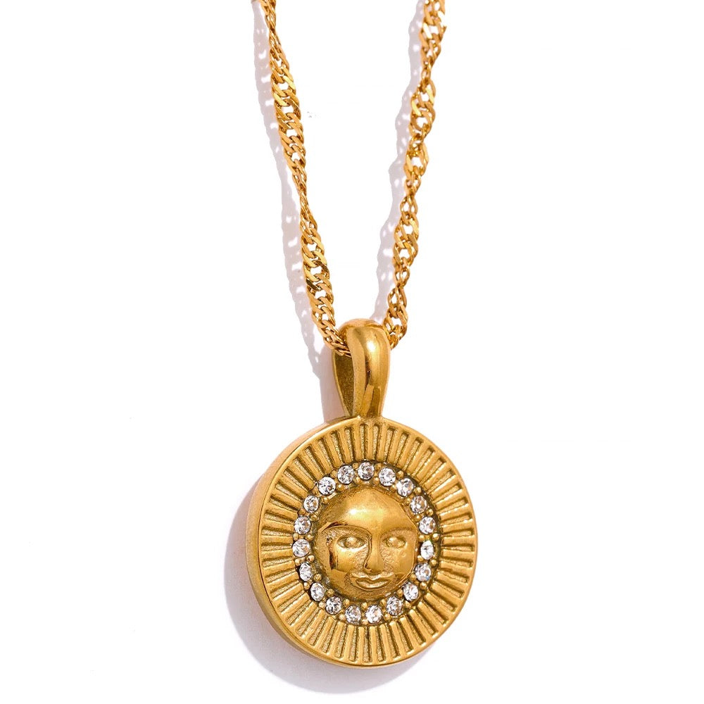 
                  
                    18K Gold Plated & Stainless Steel Sun Pendant Necklace at Boho & Mala
                  
                